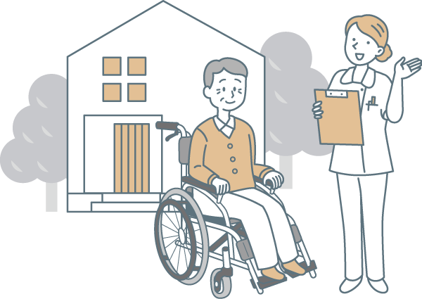 看護師と車椅子の患者のイラスト